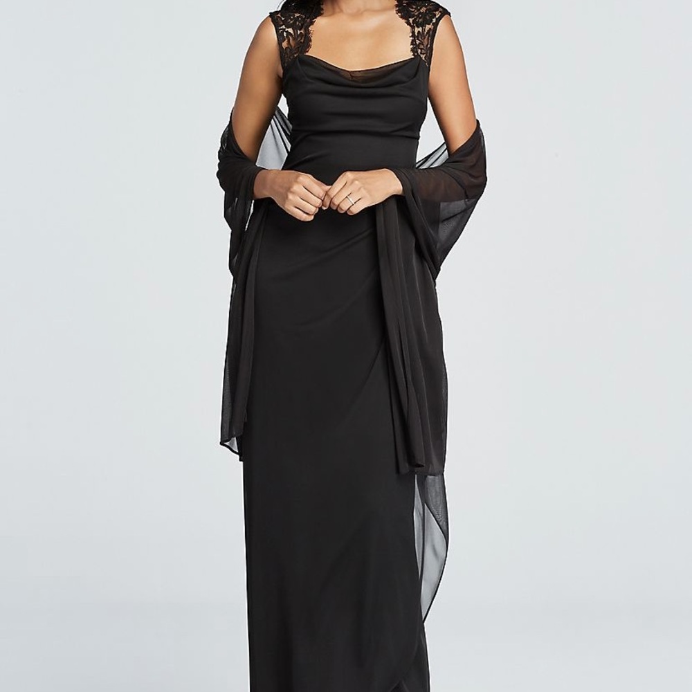 NWT black formal lace detail long black dress